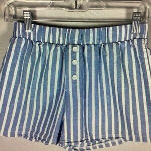 Linenfox Blue & White Striped High-Waist Linen-Blend Shorts